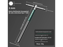 Llave Hexagonal Tipo T Multifuncional De Acero Inoxidable De 3 Mm Con Rodillo Deslizante Hexagonal De Alta Velocidad