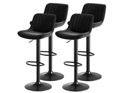 Taburetes De Bar Para Comedor 4 Unidades - Tapizados En Terciopelo, Altura Ajustable, Giratorios 360° - Negro
