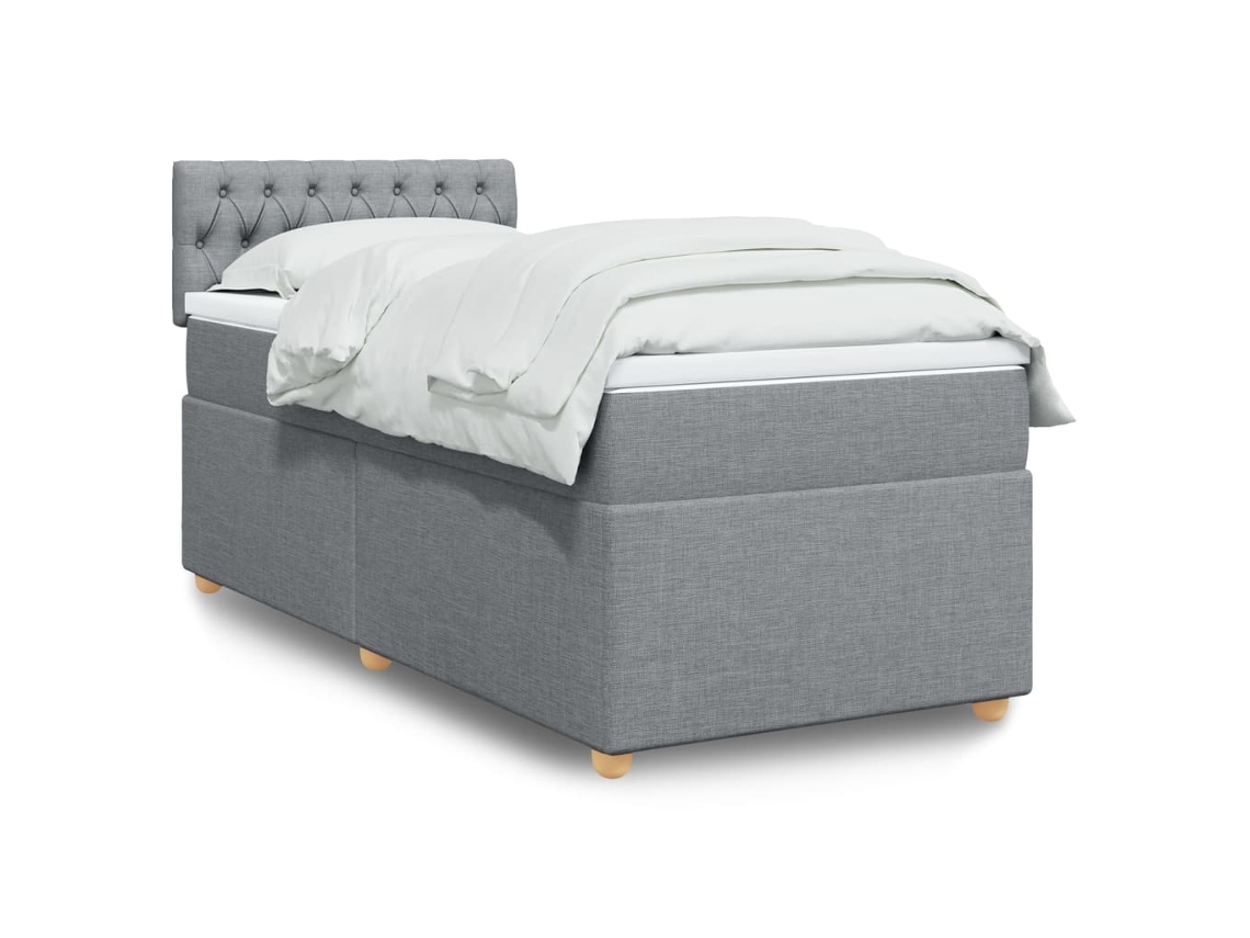 Cama Box Spring Con Colchón Tela Gris Claro 90x190 Cm