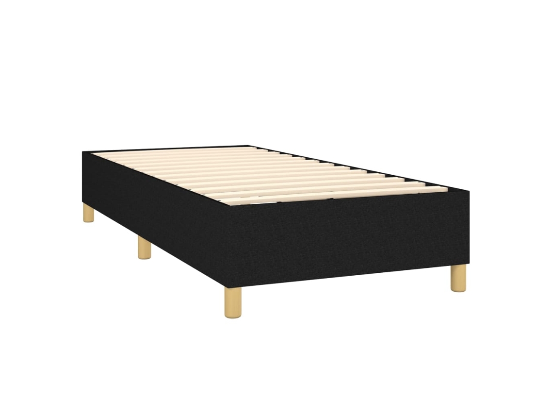 Cama con colchón de muelles y cabecero de tela negra (90x200 cm)
