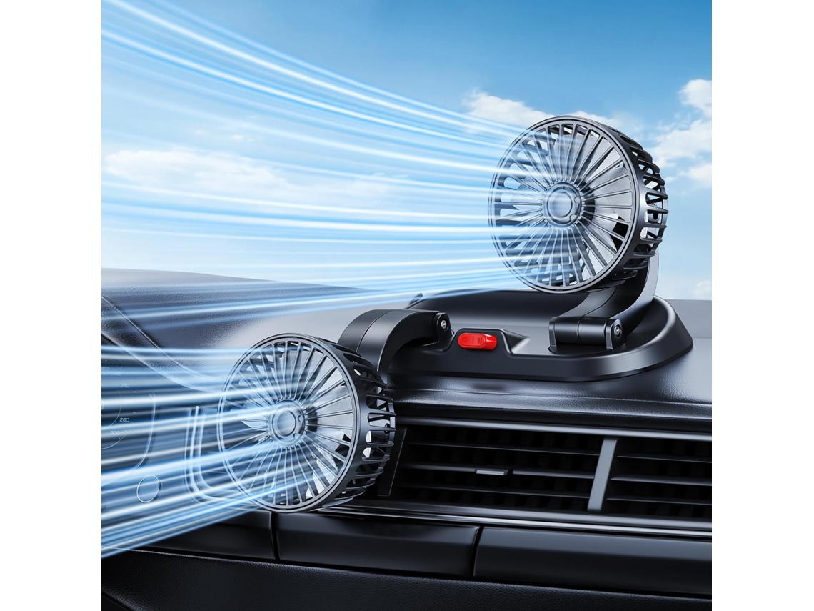 Ventilador Doble De Tablero Coche Negro Usb, Dos Cabezas Independientes, Dos Velocidades, Ajuste Angular 360° Y 180°, Motor Silencioso.