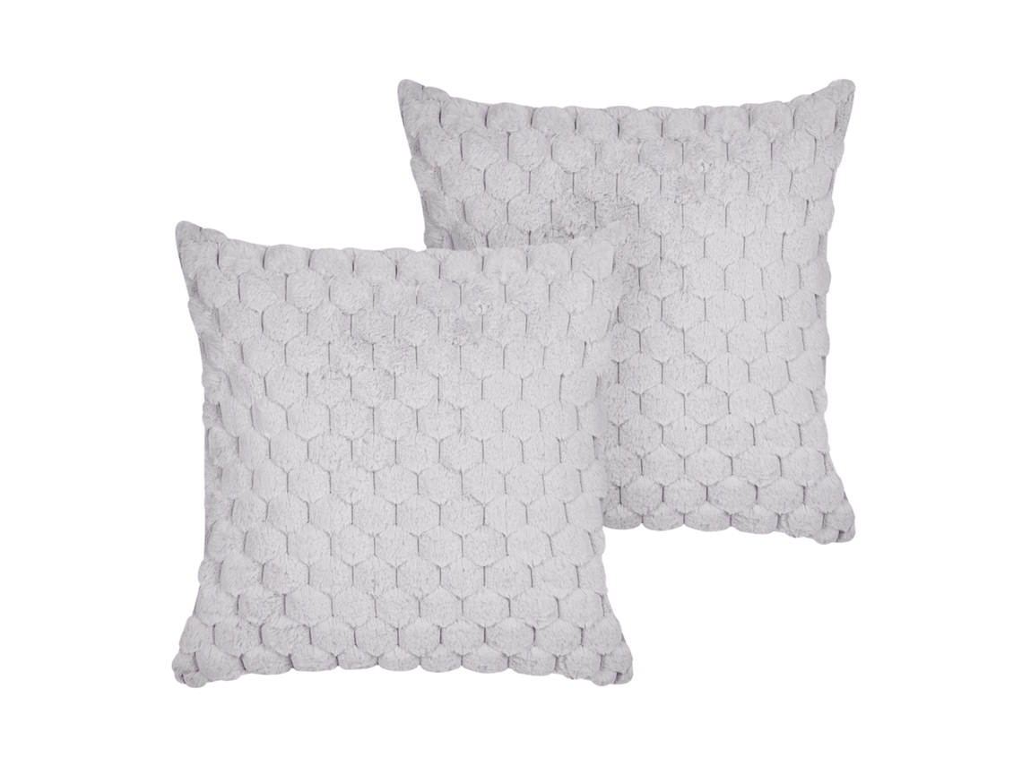 Conjunto De 2 Almofadas Decorativas Beliani Purslane De Pelo Sintético Cinzento 43x43x10