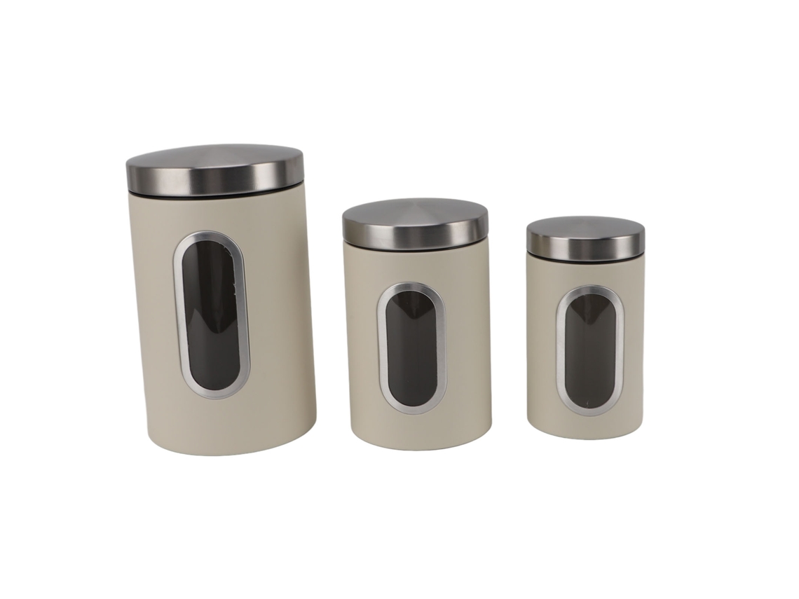 Juego De 3 Tazas De Cocina Herméticas Con Ventana Transparente Para Café, Azúcar Y Té, Color Beige.
