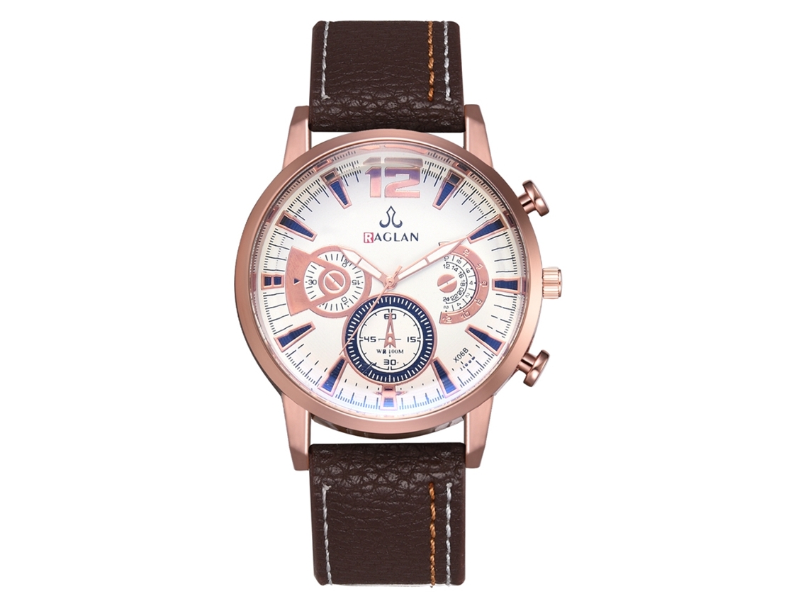 Reloj Hombre De Cuarzo Con Caja De Oro Rosa Y Correa De Pu Marrón
