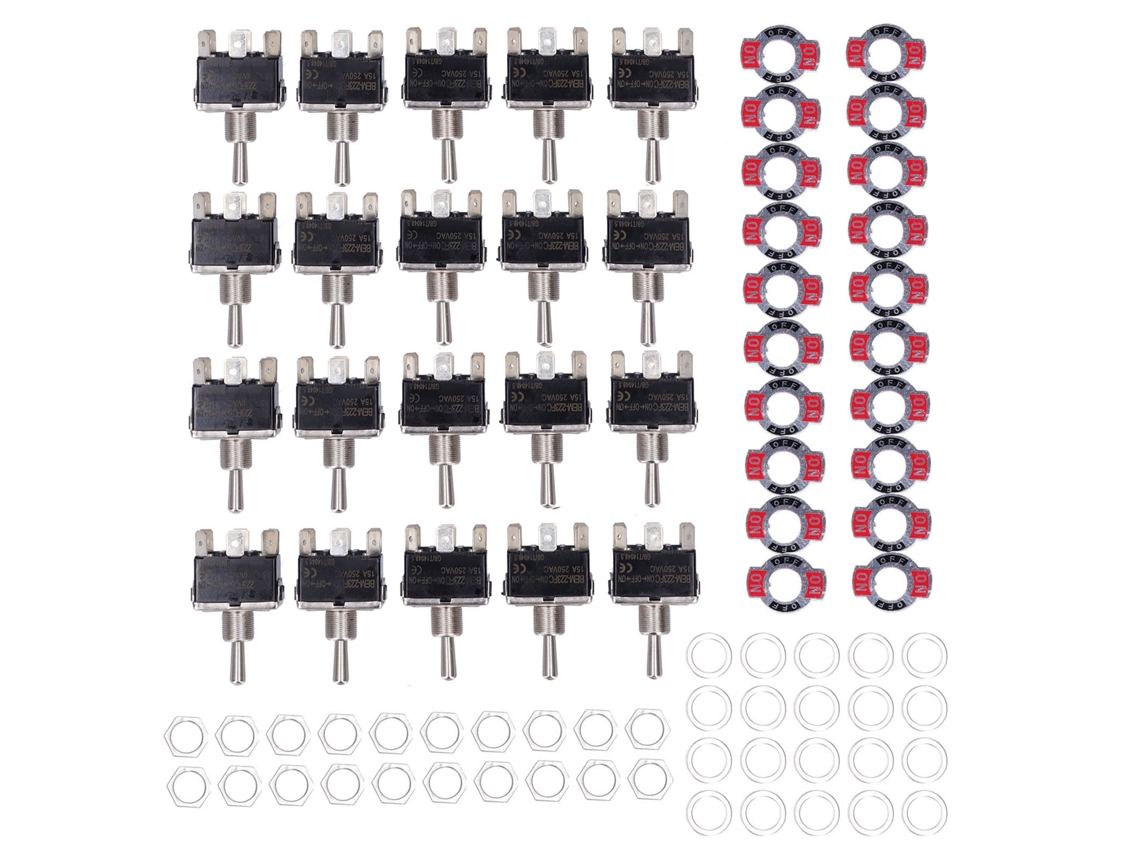 20pcs Interruptor Toggle Berm 3 Niveles 6 Pines On/off/on Mini Led Rocker 15a 250vac