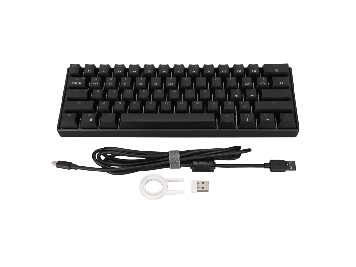Teclado Mecânico Gamer 61 Teclas Sem Fio Rgb 3 Modos Conexão Ergônico Portátil Eixo Preto