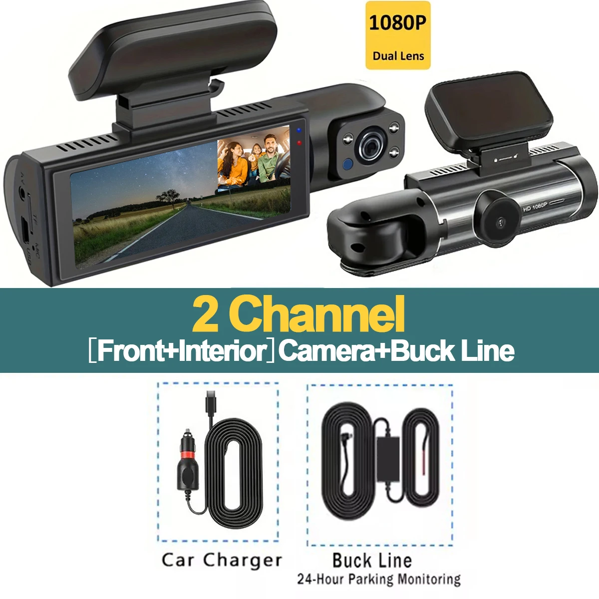 (sin Tarjeta Sd, Kit De Cableado De 2 Canales) Dvr Para Automóvil 1080p Dvr