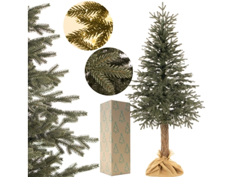 Árbol de Navidad Com Tronco Natural 220 cm Árbol de Navidad Artificial Árvore de Abeto de Luxo 3D Detalhada Incluindo Suporte E Pano de Juta