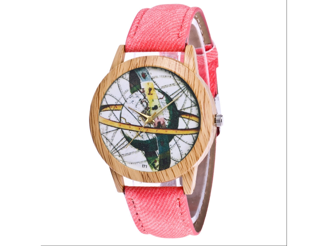 Reloj De Pulsera De Cuarzo Informal Con Correa De Vaquero Rosa - Zhoulianfa