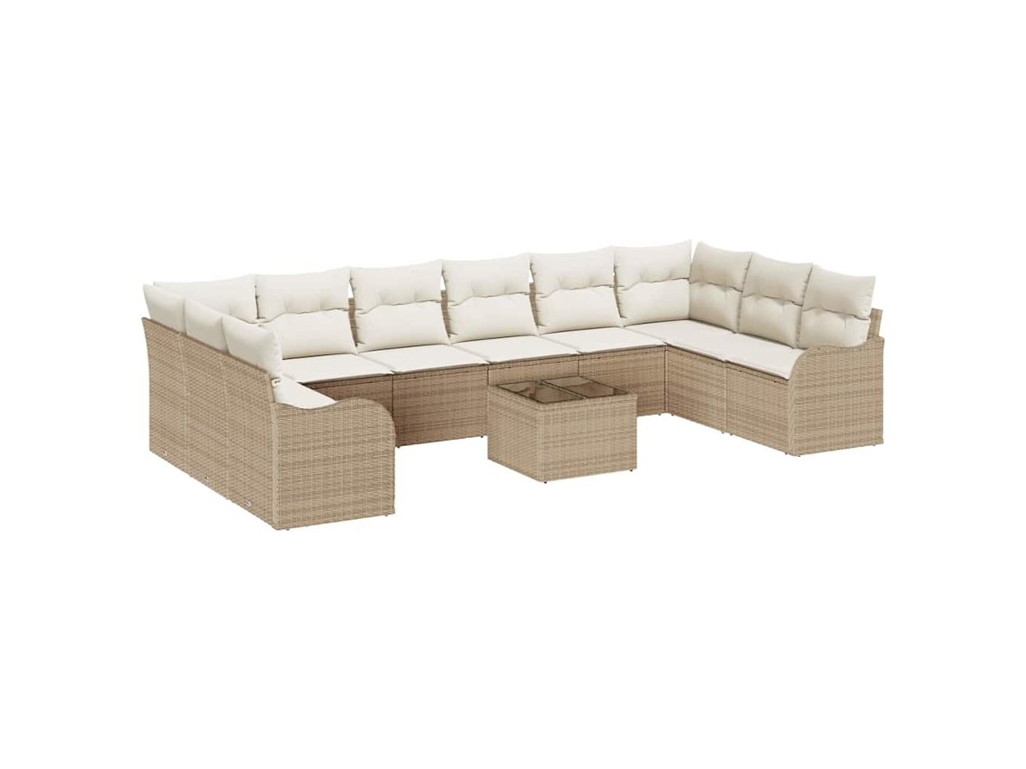Maison Exclusive - Conjunto de sofás de jardín de mimbre beige y blanco de 11 piezas