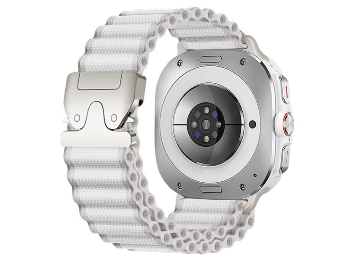 Samsung Galaxy Watch 8/8 Classic Nylon Sport Off-Road Bracelet con cierre de paracaídas, blanco + hebilla plateada XIAOMOYU