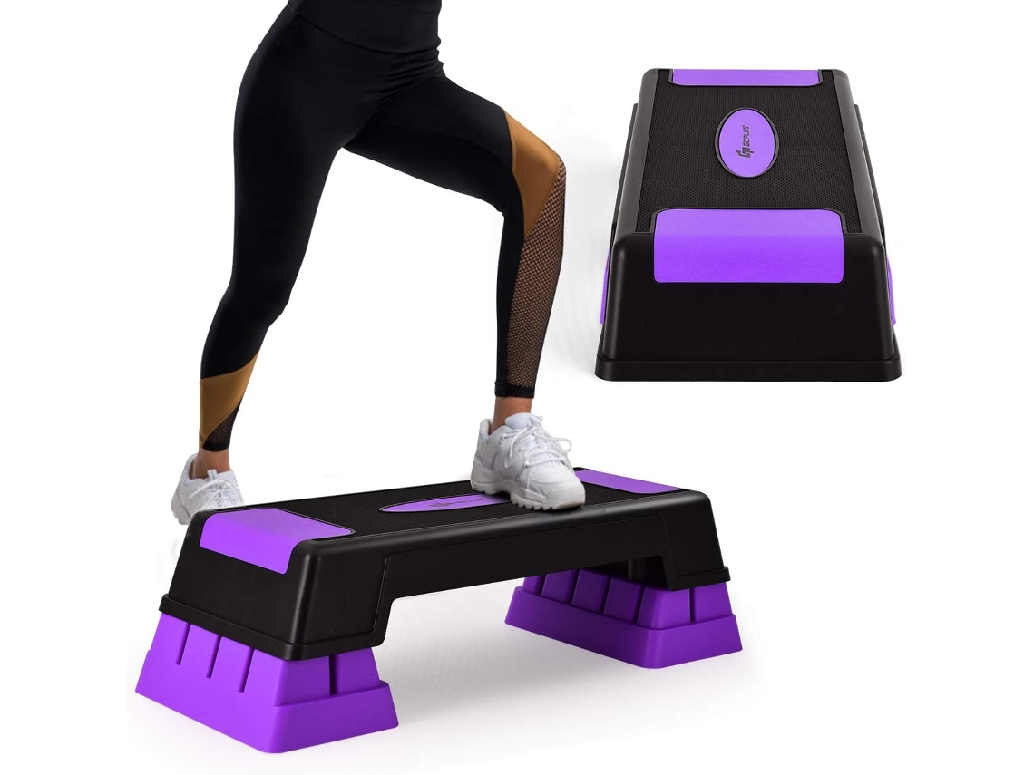 Stepper para aeróbica con peldaños, Step Fitness con Altura Regulable 12 cm/17 cm/22 cm y Almohadillas Antideslizantes (Violeta) COSTWAY