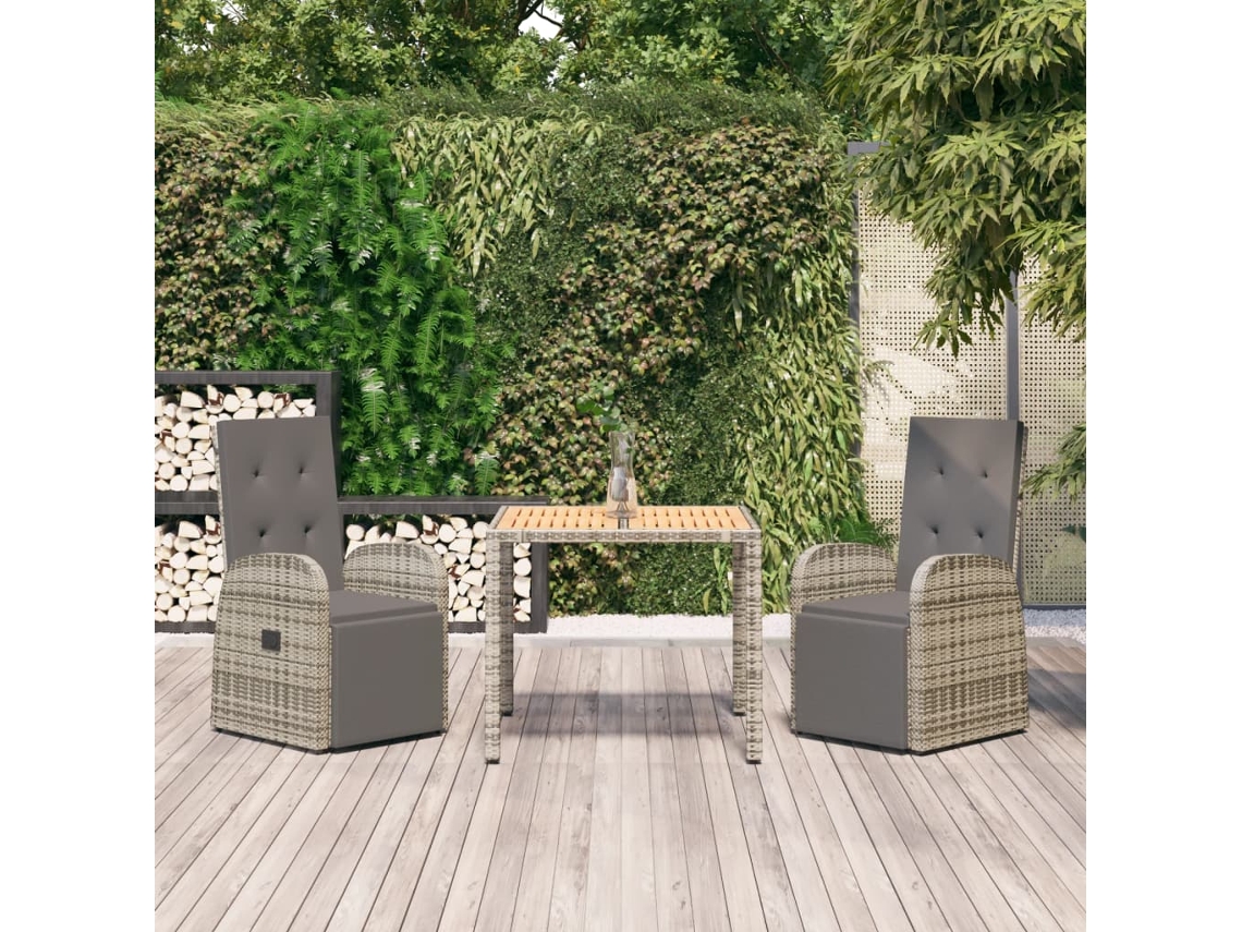Conjunto de comedor de jardín de 3 piezas con cojines DKD Home Decor, ratán gris