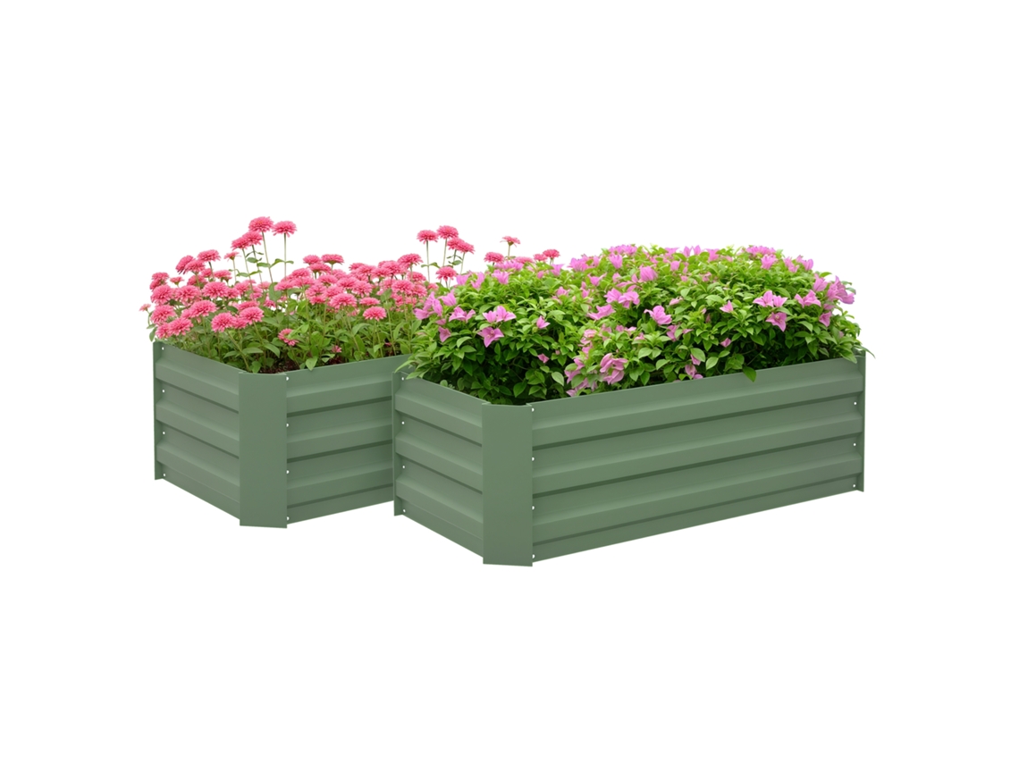Juego de 2 jardineras de acero galvanizado para jardín urbano/terraza, 100x50x30 cm, color verde.