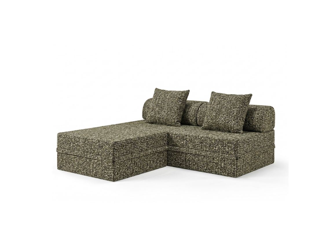 Sofá Modular 3 Lugares + Puff Convertible Tweed Verde Oliva