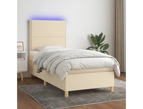 VIDAXL Colchón con somier/LED (Beige - Tela - 90 x 190 cm)