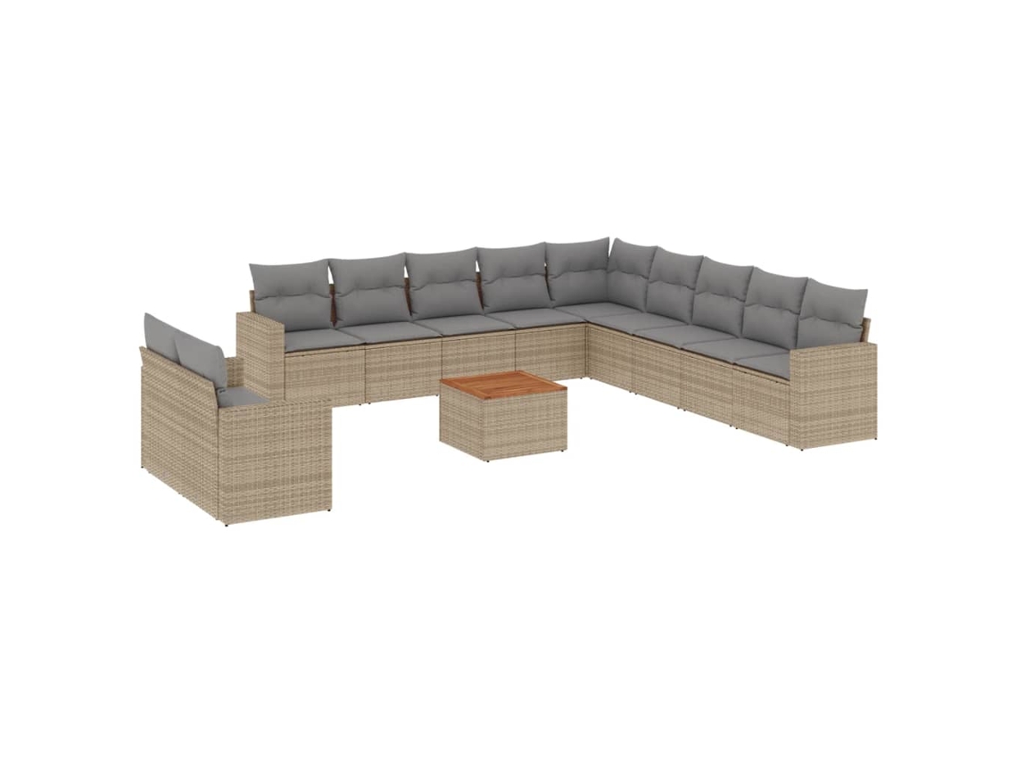 Conjunto de 12 sofás de jardín con cojines de mimbre, beige, EXCLUSIVO DE LA CASA
