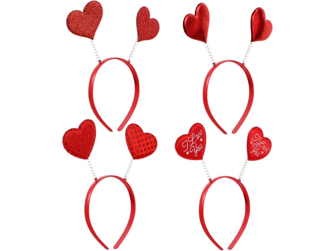 Nuobesty Set De 4 Diademas Rojas En Forma De Corazón, Accesorios Para El Día De San Valentín, Moño Para Disfraz De Fiesta