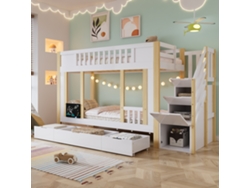 Litera Infantil Con Escalera, 3 Cajones, Acabado Pizarra, Blanco Natural, 90x200