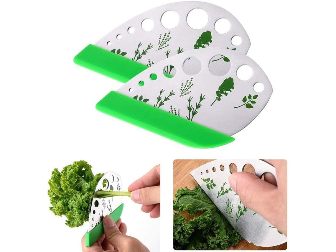 Rebe - Extractor de hojas de hierbas de acero inoxidable con 9 orificios: herramienta 2 en 1 para repollo y verduras