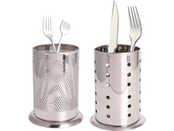 Soporte redondo para cubiertos Rebe-porta de acero inoxidable, para utensilios de cocina, con diseño calado y base gruesa, juego de 2 piezas.