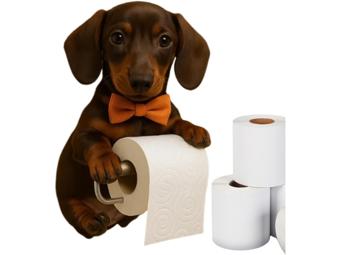 Portarrollos de papel higiénico de pie, dispensador de papel higiénico de resina con forma de perro de Gokoco.
