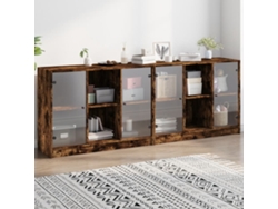 Estantería | Librería | Estante De Libros Con Puertas Madera Roble Ahumado 204x37x75 Cm