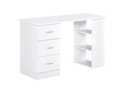 Escritorio con almacenaje de 120 x 50 cm, mesa de ordenador con estantes y cajones, color blanco, para dormitorios pequeños, Bga Store