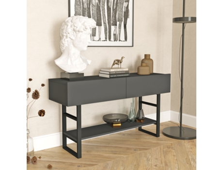 Mesa consola Lappeenranta con estante y 2 puertas Metal/Aglomerado 139x43x76 cm Antracita e Negro [EN.CASA]