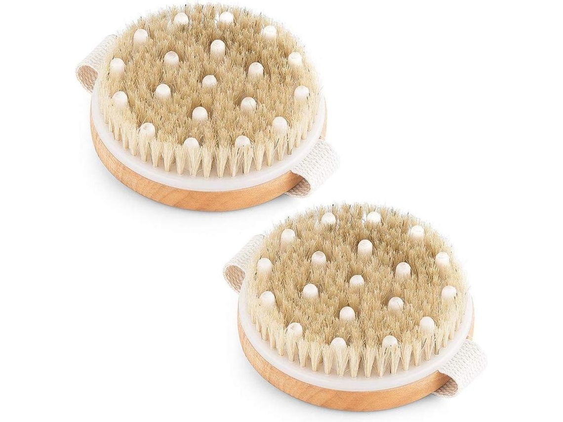 2 Cepillos Corporales Secos Con Cerdas Naturales De Jabalí, Cepillo De Baño Para Exfoliación Y Masaje Anticelulítico