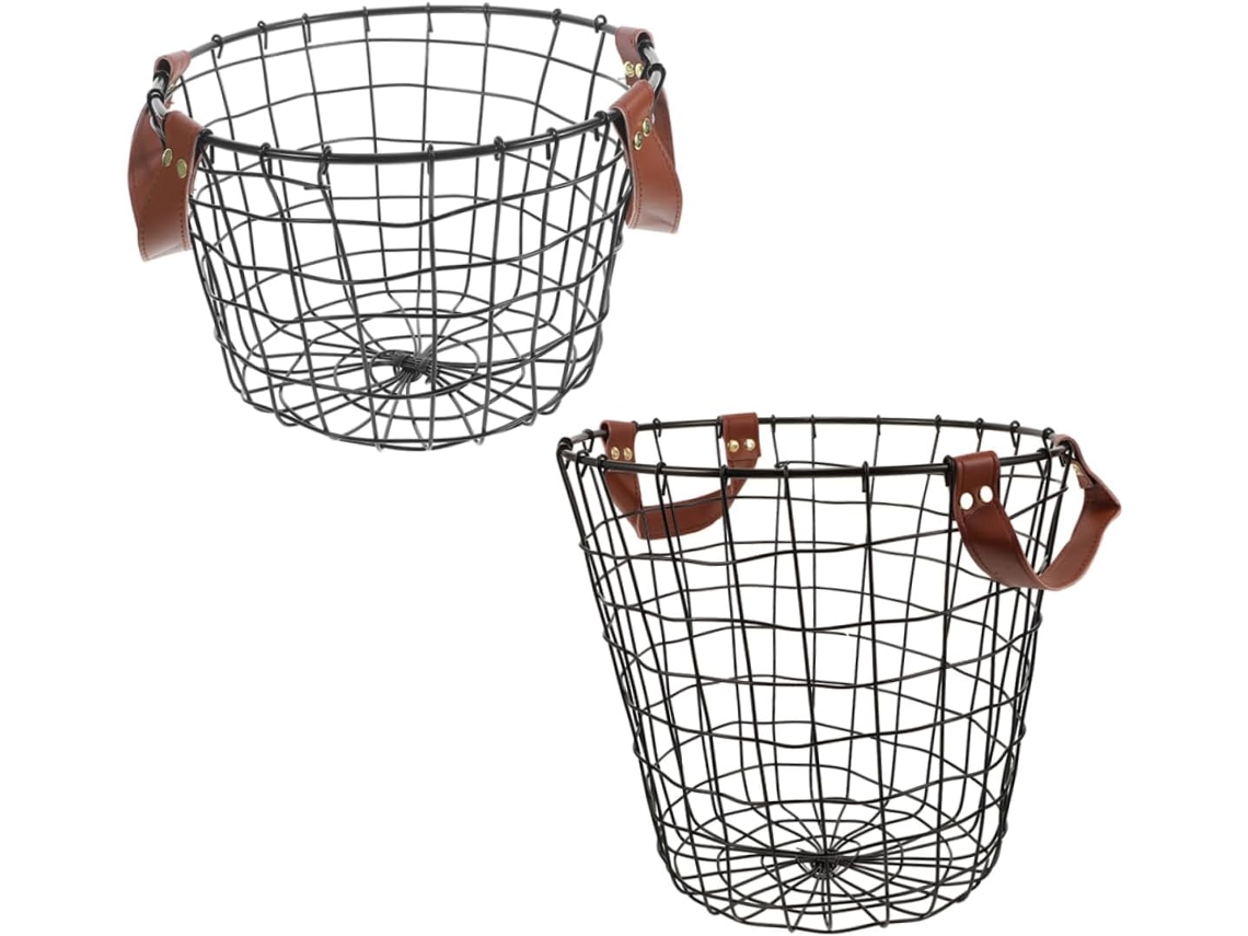 Elegante Cesta De Almacenamiento De Alambre Para Leña Con Asa De Transporte Metálica.