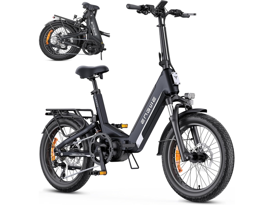 Bicicleta Eléctrica Plegable Engwe L20 3.0 Pro con App e IoT, 48V 15Ah con autonomía de hasta 160 km, sensor de par y frenos hidráulicos, carga en 2 horas.