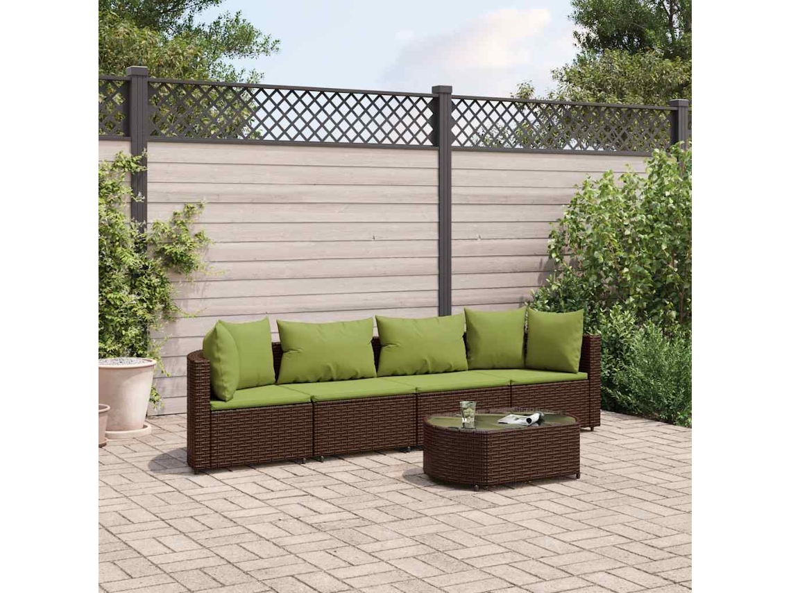 Conjunto de sofá de jardín de 5 piezas con cojines de mimbre marrón de DKD Home Decor