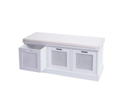 Banco En Madera de Paulownia Blanca Y Mdf Con Cojines Blancos Cajas de Almacenamiento 47X110X40Cm Ban04052 MOBIKASA
