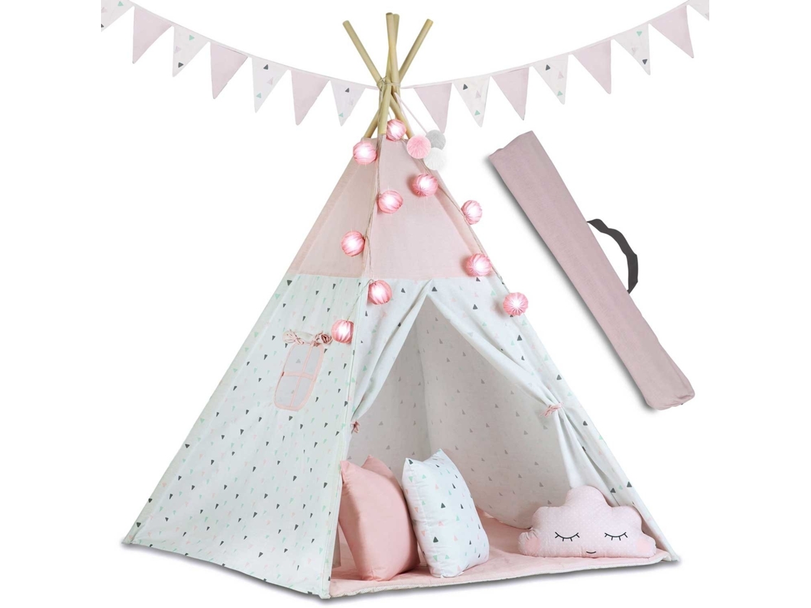 Tienda de juegos Tipi Wigwam con luces y guirnaldas rosa B.active