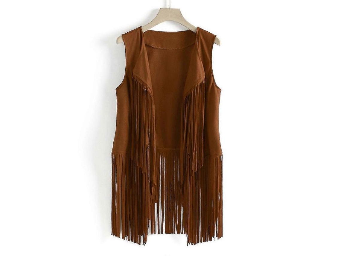 2026-chaleco Sin Mangas De Gamuza Para Mujer Con Flecos Étnicos, Invierno 2024, Casual, Poliéster, Talla L