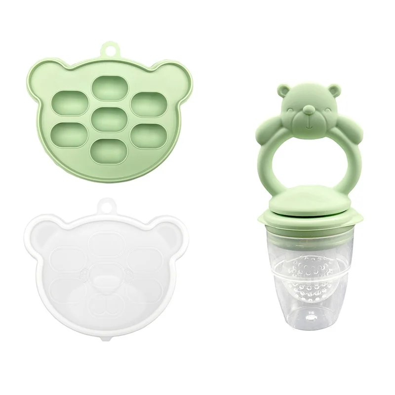 Mordedor para bebés CHRUI, alimentador, 2 en 1, para aliviar las encías (Oso verde)