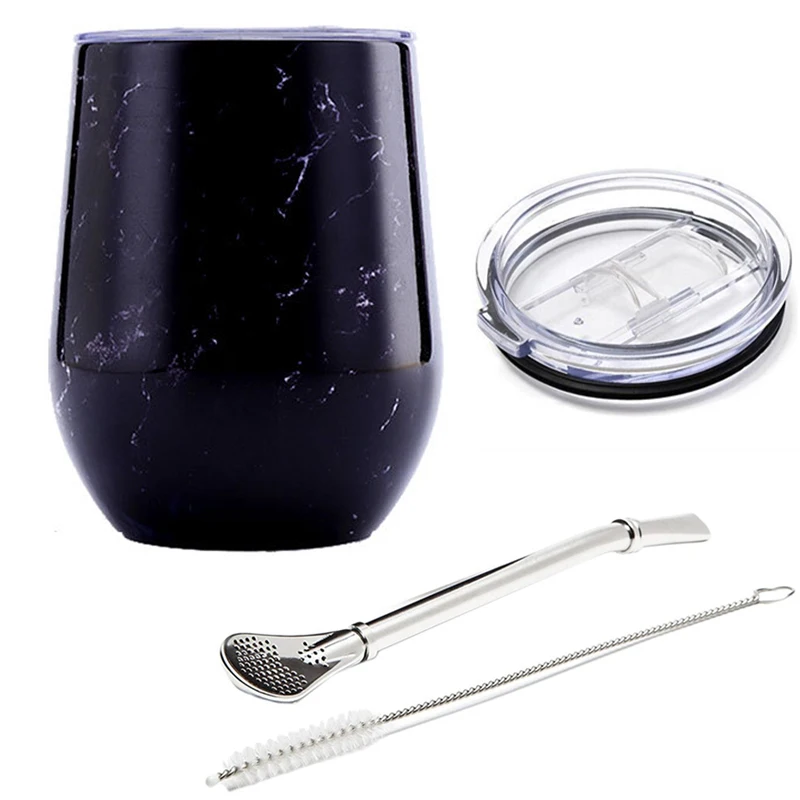 Taza De Té Mate, Taza Isotérmica De Acero Inoxidable Con Tapa Deslizante Y Pajita, 355 Ml (12 Oz).