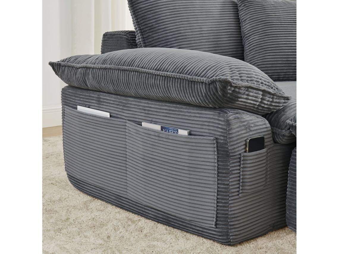 Sofá modular sin estructura de 2 plazas - color cloud, tapizado mullido, sin montar, reposapiés, bolsillos, convertible en sillón-cama - gris claro