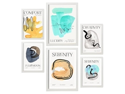 NACNIC Set De 6 Posters Abstractos Elementos Láminas Con Estética Exposición De Arte Ilustraciones A Todo Color Para  Tamaños A3 & A4 Marcos Blancos