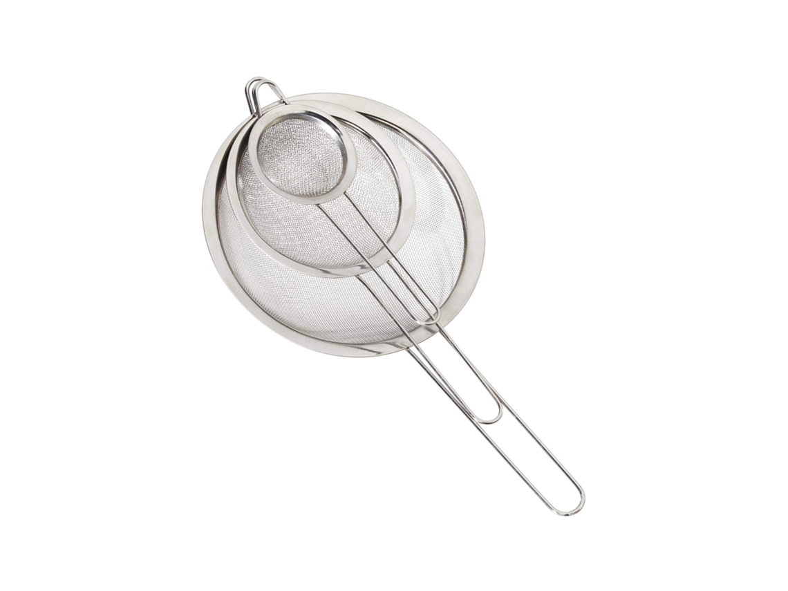 Relaxdays Set De Tres Coladores, ∅ 7, 12 18 Cm, Con Mango, Tamiz Para Harina, Acero Inox