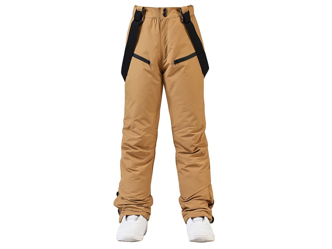 Pantalones de esquí unisex, térmicos, resistentes al viento y al agua, con tirantes ajustables y extraíbles, color marrón, talla M