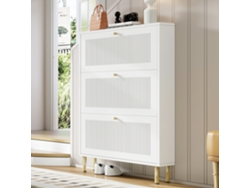 Zapatero De 73x23x125cm Con 3 Puertas Abatibles, Color Blanco.