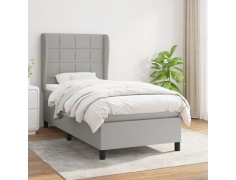 vidaXL Cama con somier y colchón 90x200 cm tela gris claro