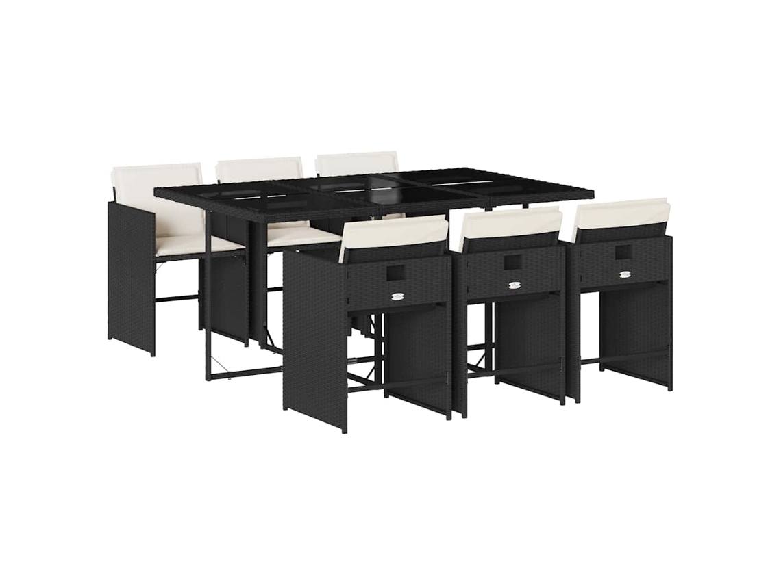 Maison Exclusive - Set De Comedor De Jardín 7 Pzas Y Cojines Ratán Sintético Negro