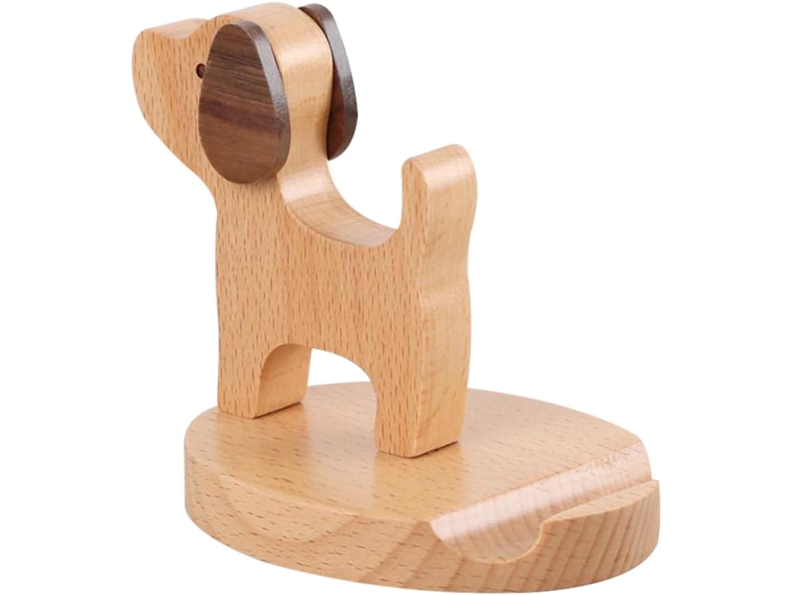 Soporte De Madera Para Teléfono Móvil Con Forma De Perro (2 Piezas) Para Uso En La Oficina.