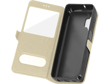 Carcasa Samsung Galaxy A32 5G AVIZAR con doble ventana y soporte Dorado