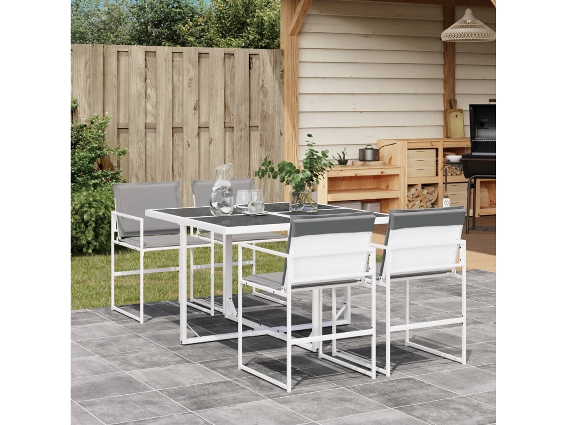 Conjunto de comedor de jardín de 5 piezas con cojines de textilene blanco de DKD Home Decor