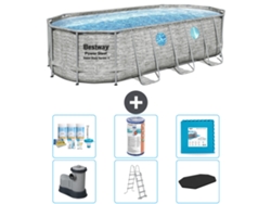 Piscina BESTWAY Oval Power Steel Swim Vista - Estampado Piedra - 549 x 274 x 122 - Incluye Bomba - Escalera - Cobertor Accesorios CB30
