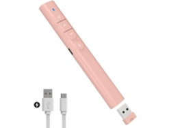 Presentador de PowerPoint inalámbrico recargable de 2,4 GHz con hipervínculo y control de volumen, clicker de presentación rosa Gertiz